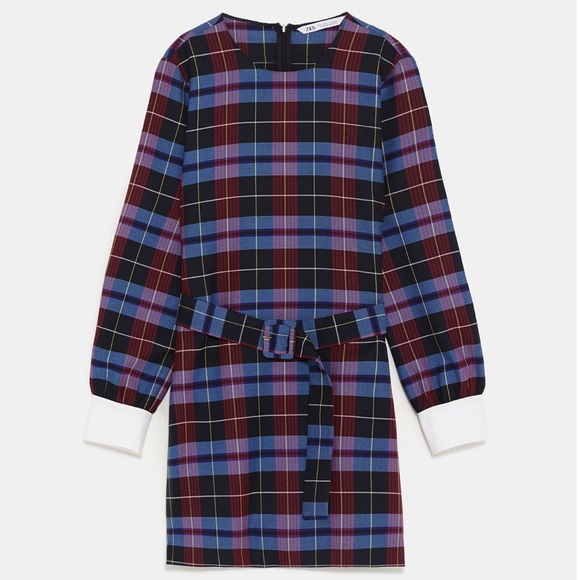 Plaid Belted Dress With Button Cuffs - Picture 6 of 8